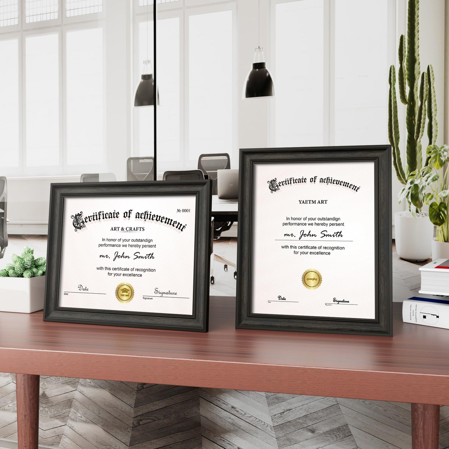Yaetm 8.5x11 Diploma Frame, Document Frame with Shatter-Resistant Tempered Glass, Display 8.5 x 11 inch Certificate, Rustic Black, Tabletop & Wall Mount (Single, Black)