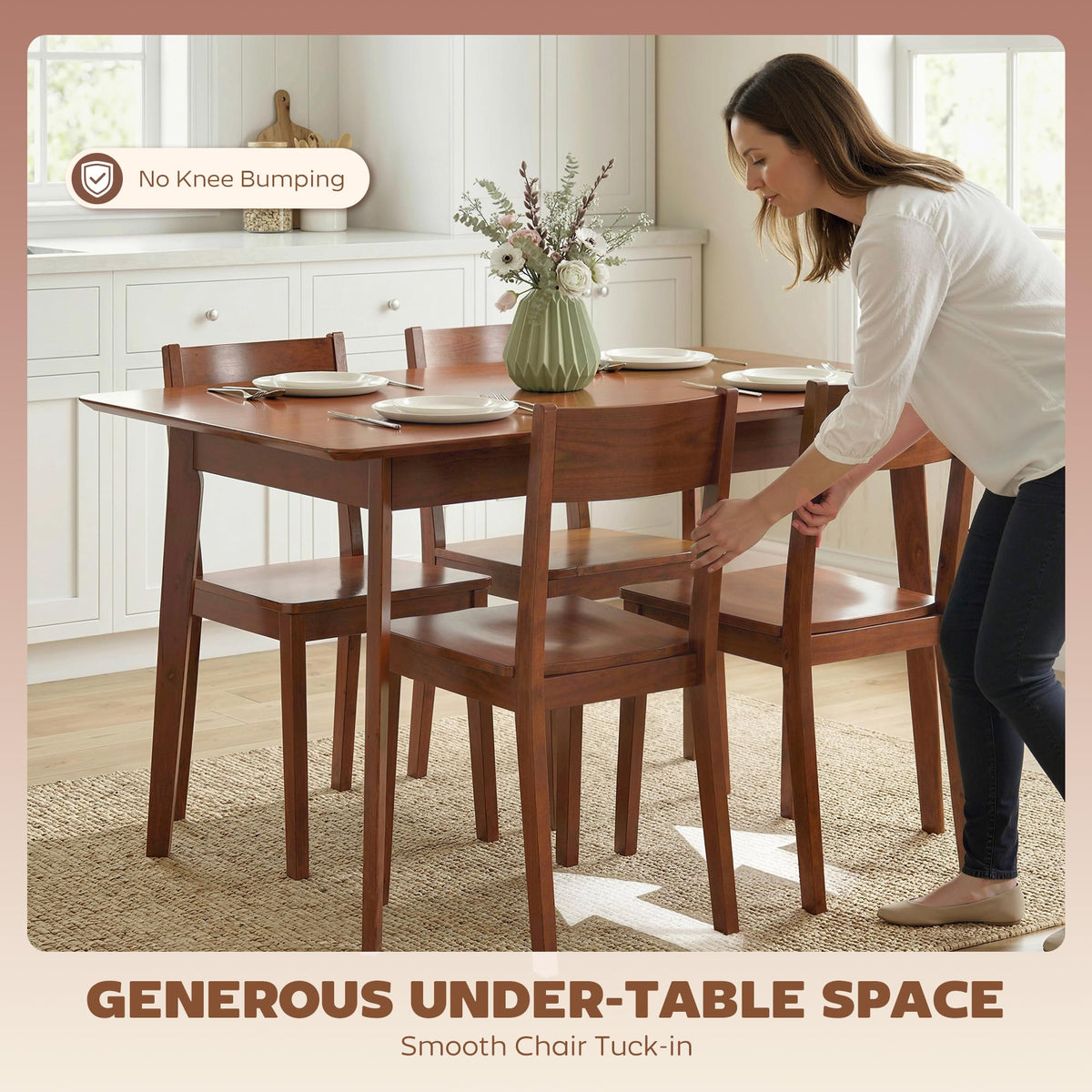HOMCOM 47" Mid-Century Modern Dining Table for 4, Rectangular Kitchen Table with Wood Grain Finish, Tapered Legs, Wood Frame for Small Spaces, Dining Room, Apartment, Easy to Assemble, Walnut