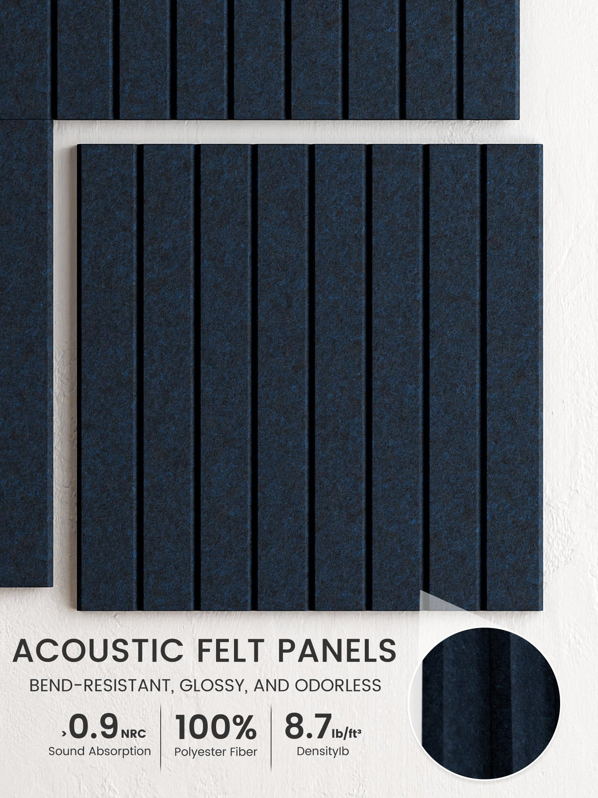 Bumusty Large Cork Board Alternative-48 x 36" Felt Bulletin Board Tiles, with 30 Pushpins, 70 Adhesive Tabs, Fine-Stripe 12-Pack, Cork Boards for Office Push Pin Board Felt Board-Carbon Blue
