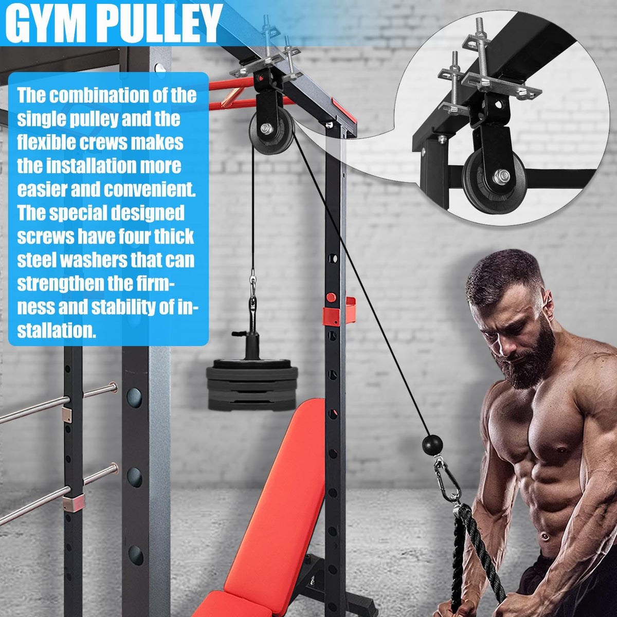 Upgraded Cable Pulley System Gym, LAT Pull Down Machine for Home Gym Equipment, Weight Pulley System for Cable Machine, LAT Pulley System Gym for Strength Training Power Cages, Power Racks (Style 4)