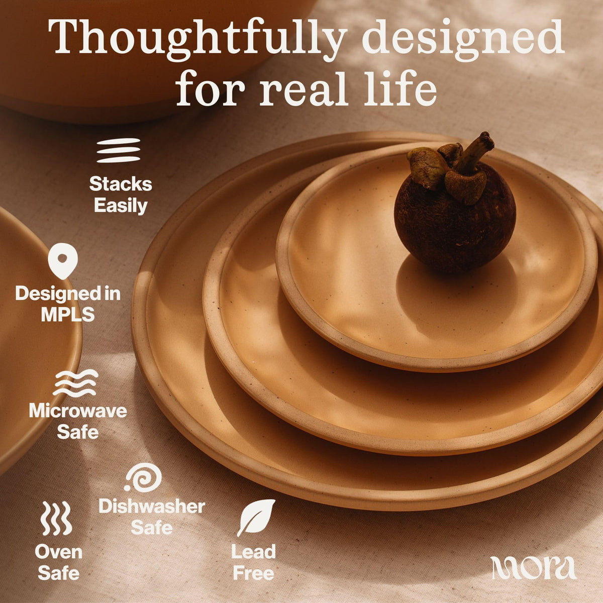MORA Medium Plates Set of 4, 8.5 inch Ceramic Pottery Salad Plates - Microwave, Oven and Dishwasher Safe - Terracotta