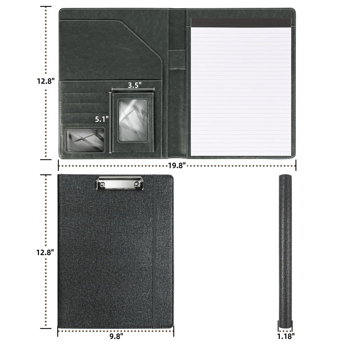 Leather Padfolio with Clipboard Folio Folder Padfolios for Women Black Sparkle Binder with Notepad
