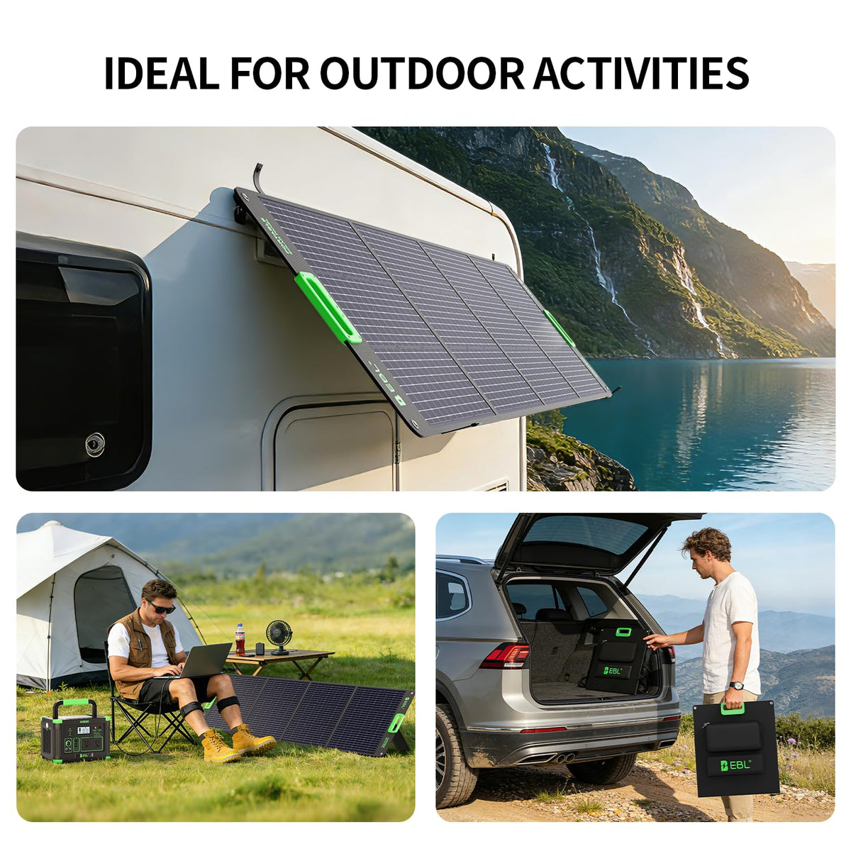 EBL 200W Portable Solar Panel for Power Station, Foldable Solar Charger w/ 4 Kickstands, IP65 Waterproof Solar Panel Kit w/DC XT60 Anderson Aviation Output for Outdoor RV Camper Blackout