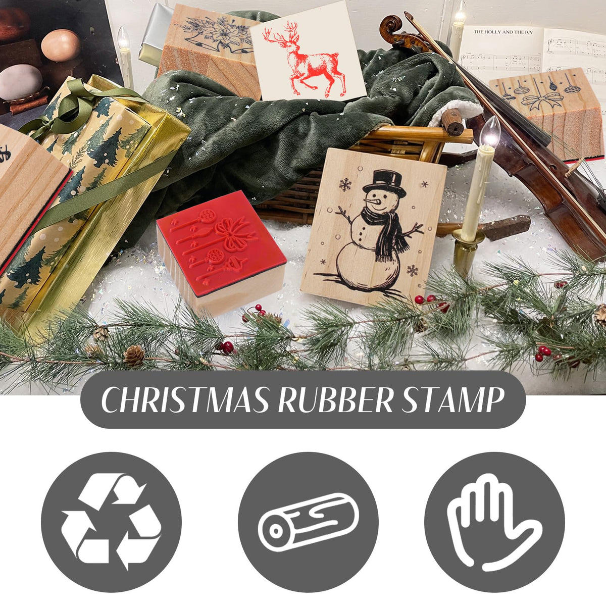 Watersay 6 Pcs Rubber Stamp Set Wooden Rubber Stamp Stamps Vintage Wooden Art Stamps for Crafting and DIY Scrapbooking Card Making Hand Book(Classic)