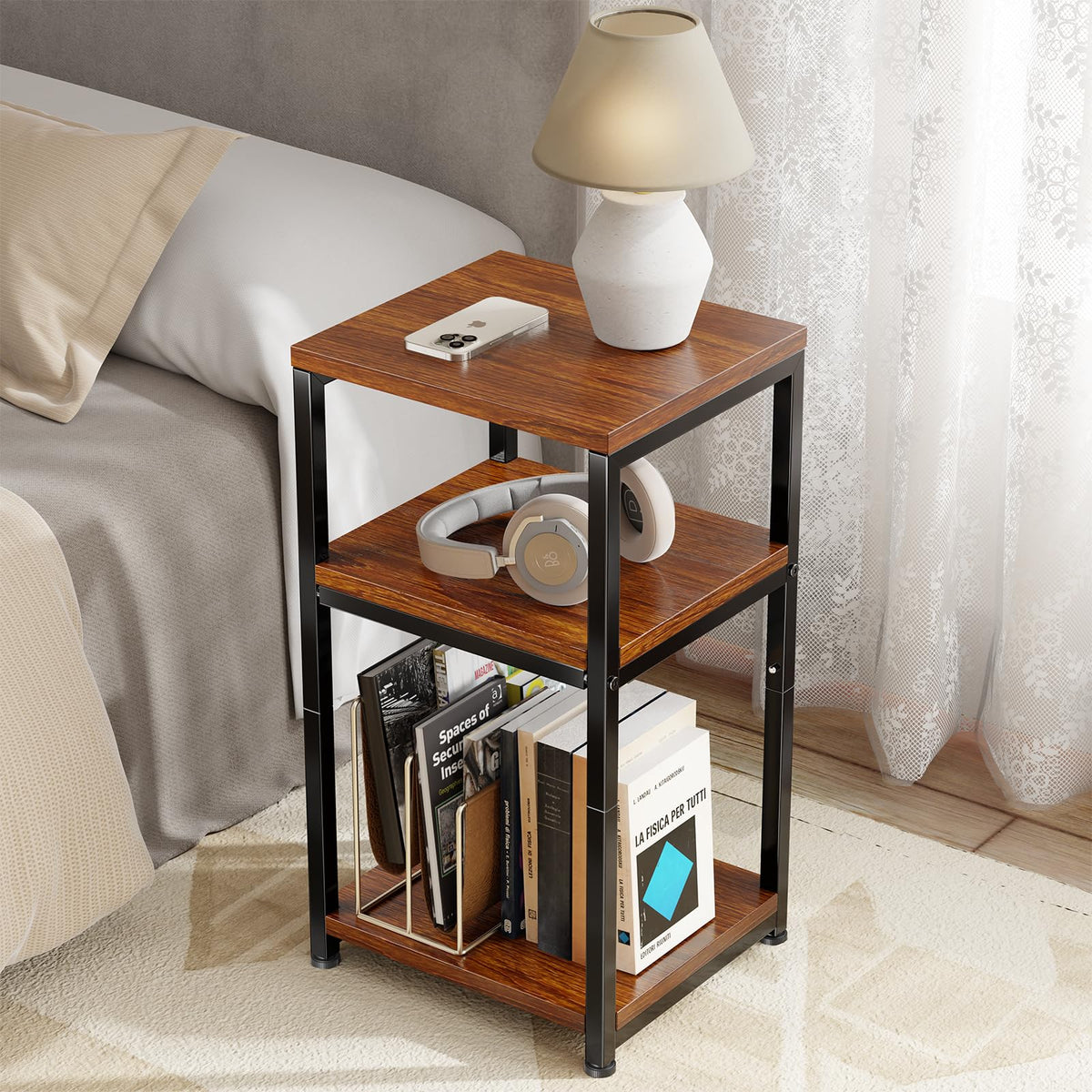 Ekisemio 3-Tier Side Table, End Table Nightstand for for Living Room & Small Spaces, Rustic Brown