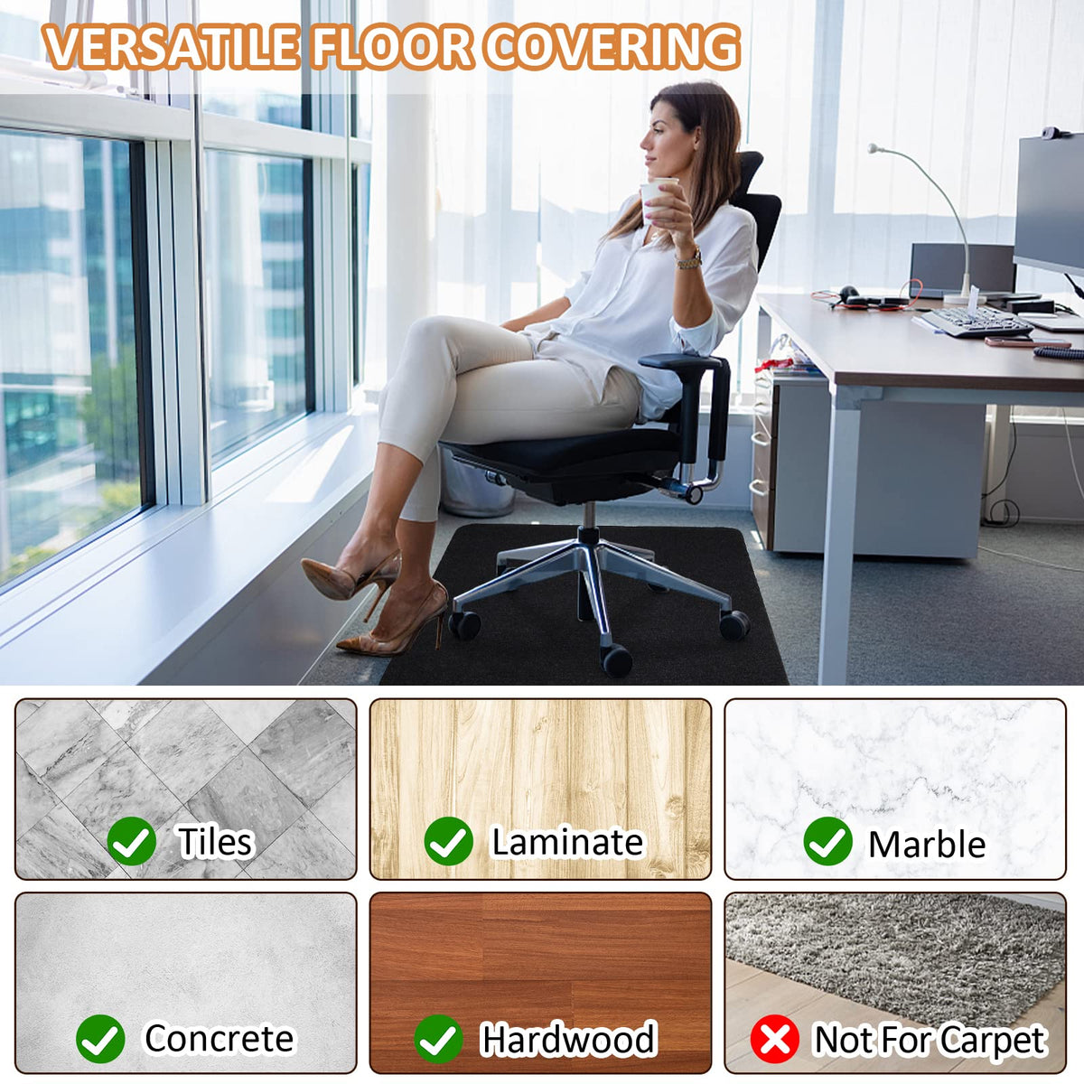 HomeMall Office Chair Mat for Hardwood Floor, 55" x 35" Anti-Slip Mats for Rolling Chair, Large Computer Gaming Chair Mat, Tile Floors Protector for Office Home Gym, Slate Black