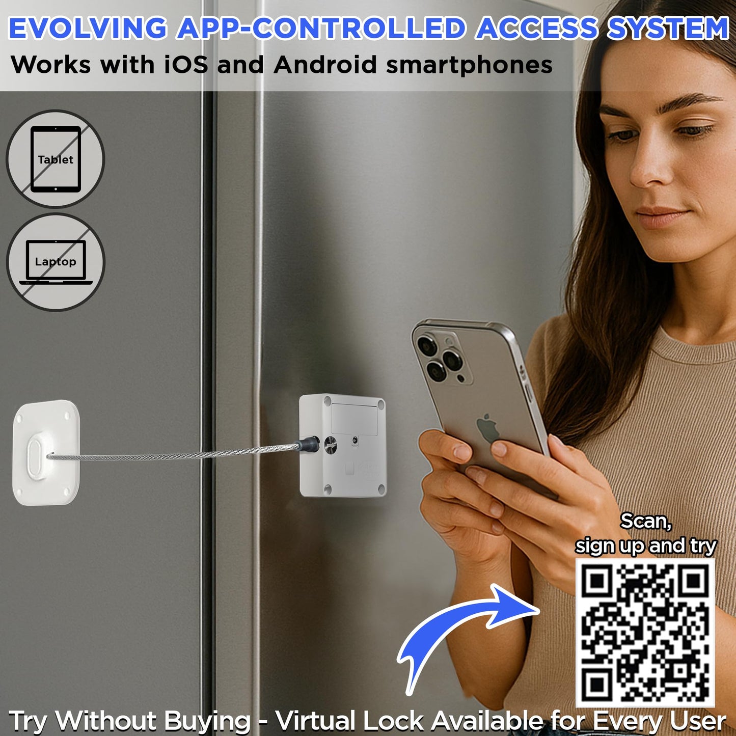 Habit Control Smart Lock - App-Controlled Access for Snacks, Food & Alcohol - 3-in-1 Modes: Timer, Schedule & Simple Lock - for Refrigerators, Cabinets, Drawers, Cupboards - Support Better Habits