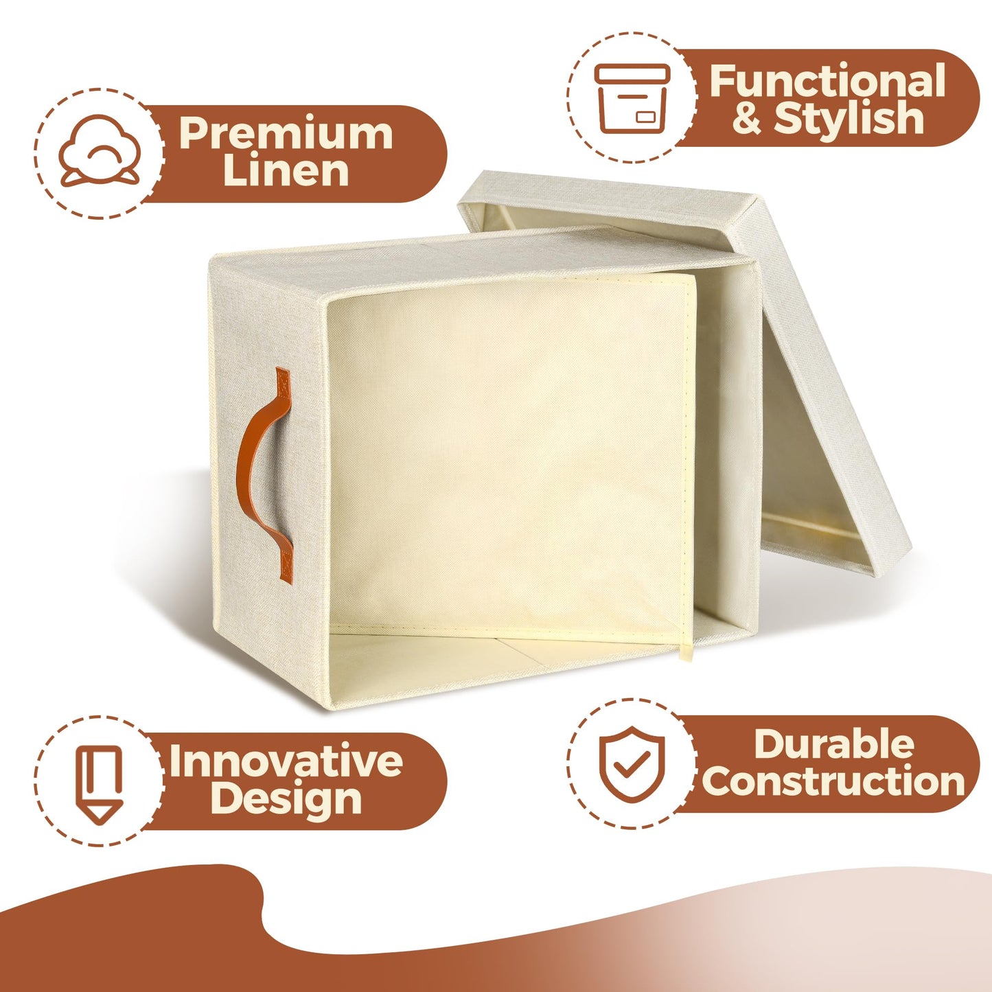 Storage Standard 2-Pack File Organizer Box with Lid - Collapsible Hanging Linen Document Organizer Portable File Boxes, Lightweight & Portable Filing Box Crates with Handles & Extras, Ivory