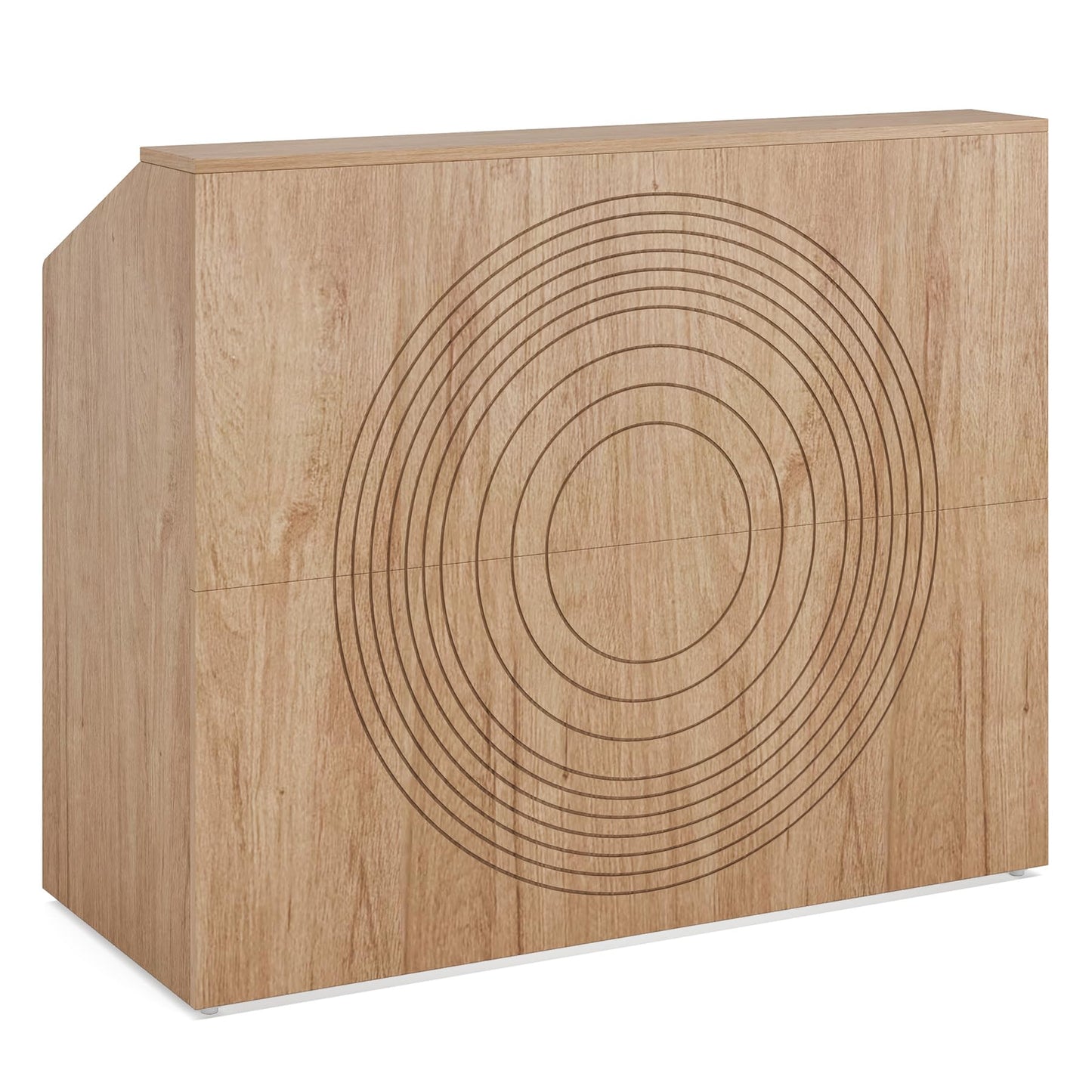 Tribesigns Reception Desk with Counter, Modern Front Desk Reception Room Table with Cable Grommet, 47 inch Retail Counter for Checkout, Lobby, Beauty Salon, Home Office Desk, Oak