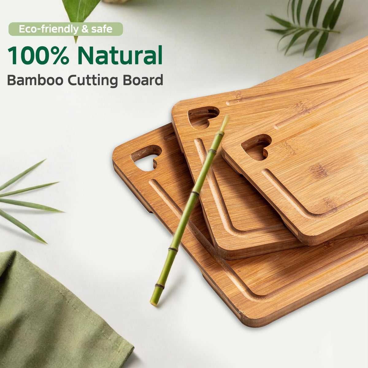 Vocvee Bamboo Cutting Boards for Kitchen(Set of 3), Wood Cutting Board with Wood Storage Stand, Charcuterie & Chopping Board for Vegetables and Meat, with Deep Juice Groove, Ideal Kitchen Gifts