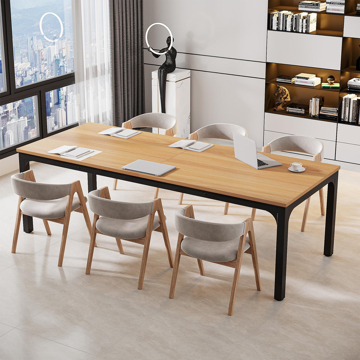Tribesigns 6.5 FT Conference Room Table, 78.74" W x 27.56" D Large Office Conference Table, Modern Seminar Meeting Table Desk for Boardroom, Meeting Room (1, Natural)