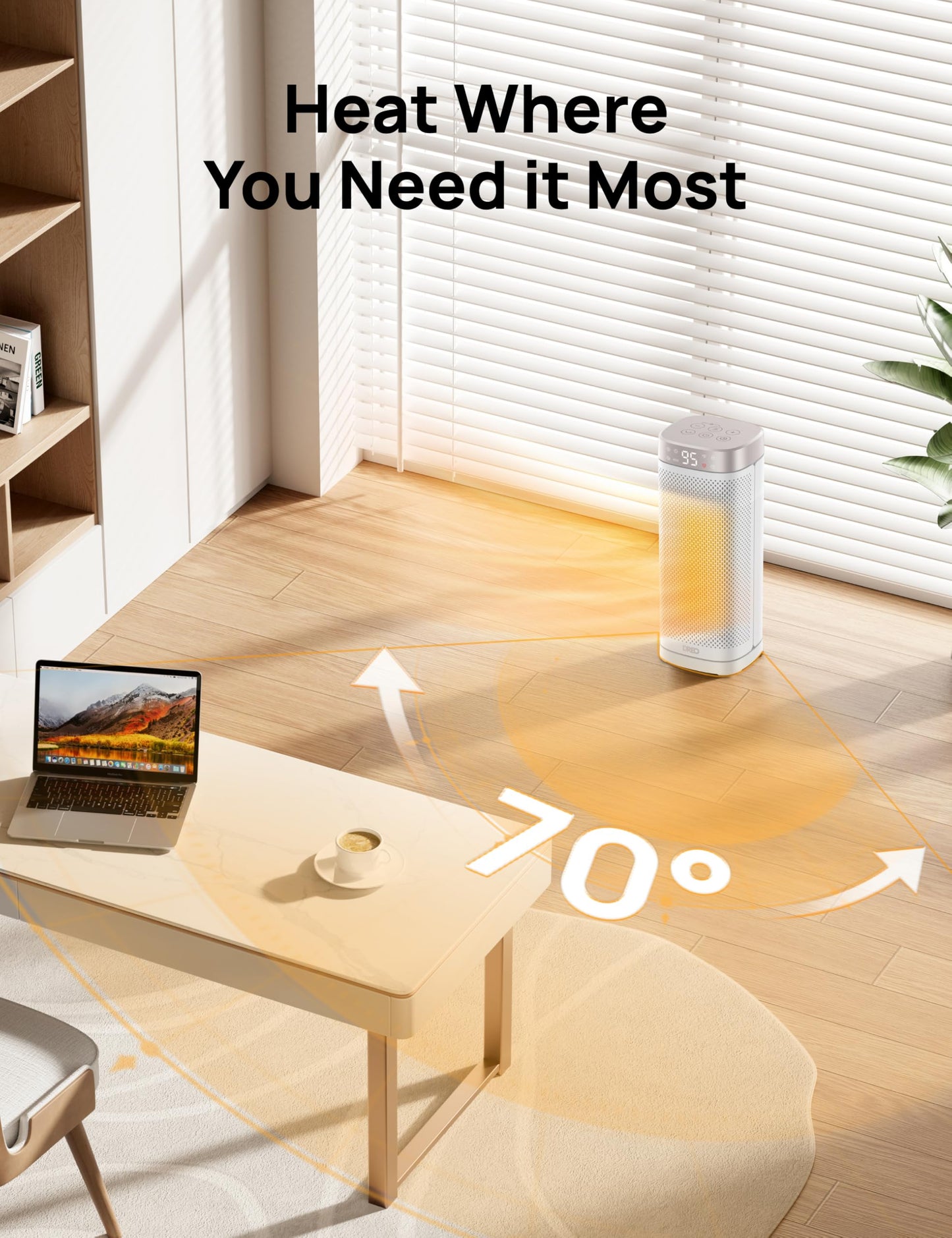 DREO Space Heaters for Indoor Use, 1500W Fast Heating Portable Heaters with Remote, Large PTC Ceramic Electric for Bedroom, 12H Timer, 70° Oscillation, Overheat Protection, Safety Heat for Home Office