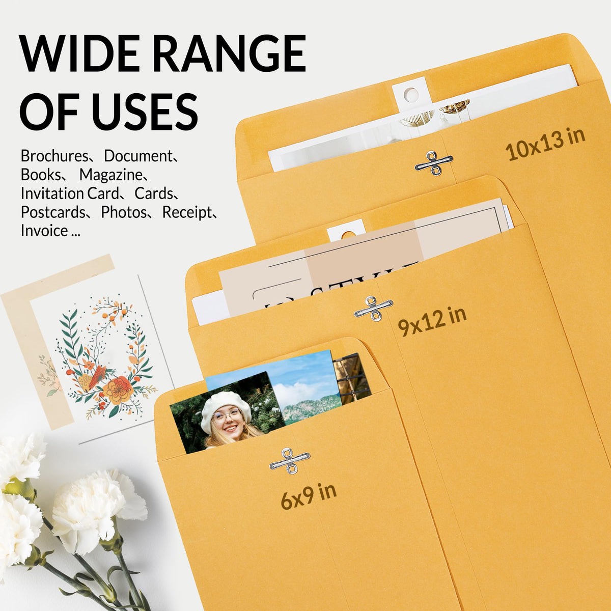 SUNEE Envelops, 10"x13" Brown Kraft Envelopes with Clasp Closure, 28-lb Paper Mailing Envelopes, 20 Count, Great for Filing, Storing or Mailing Documents