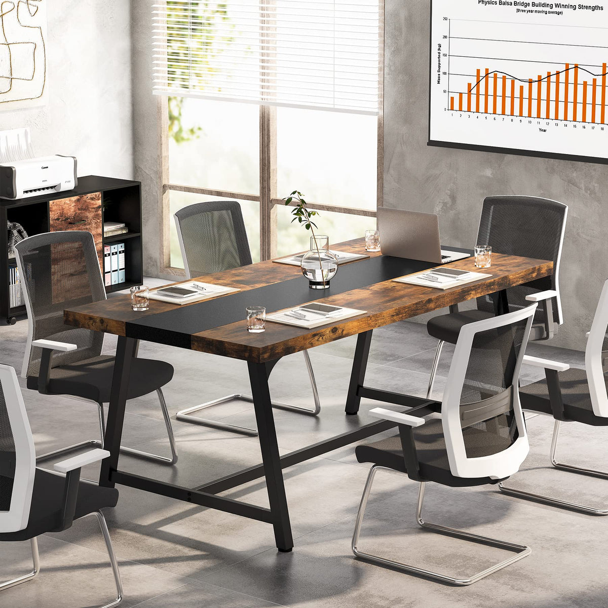 Tribesigns 6FT Rectangle Conference Table, 70.87L x 33.46W x 29.92H Inches Meeting Table for Conference Room, Wood Office Executive Desk with Strong Metal Frame for 6 People, Brown
