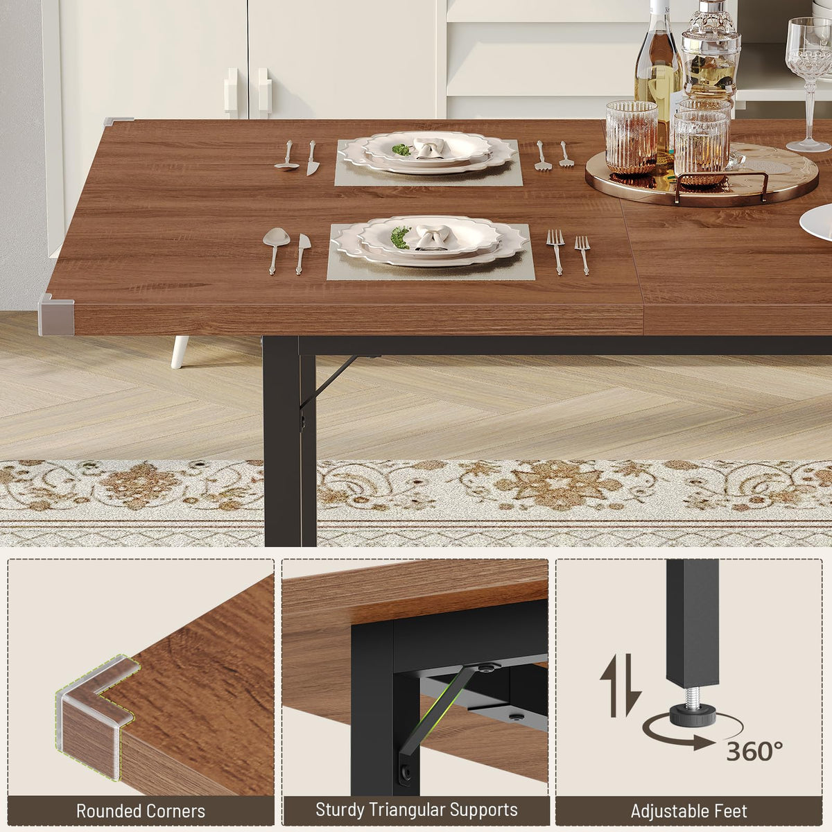 STHYTON 47.2"-63" Extendable Dining Table, Kitchen Table for 4-8 People, Modern Dinner Tables Furniture for Dining Room, Kitchen, Office, Living Room, Space Saving, Walnut and Black