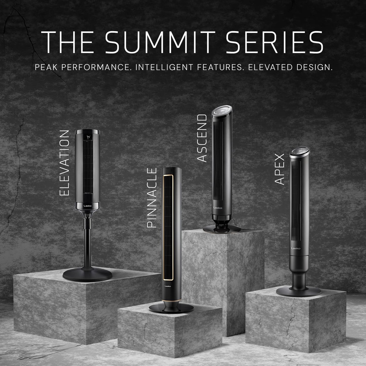 Lasko Elevation Adjustable Tower Fan 42”-54”, Pedestal Fan, 31 ft/s Airflow, Quiet 28 dB, 90° Oscillation, 12h Timer, Remote, Black, EST100