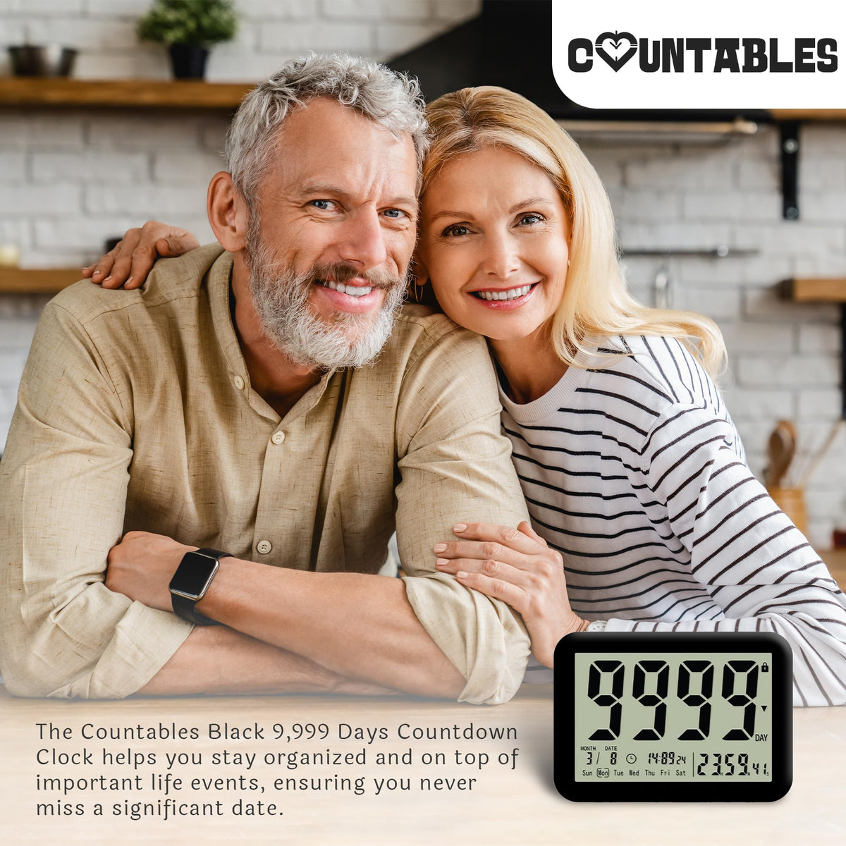 Countables 9999 Days Countdown Clock - Reusable Count Down Timer - Large Display LCD Digital Timer - Visual Countdown Clock and Calendar for Retirement, Wedding, Birthday, Holiday & More (Black)