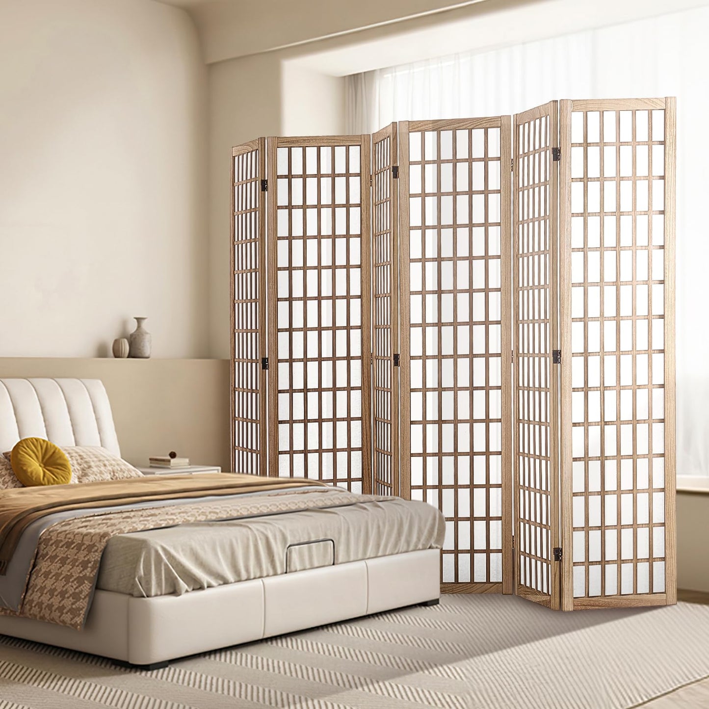 VEVOR Room Divider, 6 Panel Japanese Room Divider, Wood Folding Privacy Screen Indoor, Partition Dividers Portable Decoration Screens, for Room Separation Home Office Restaurant & Bedroom(Natural)