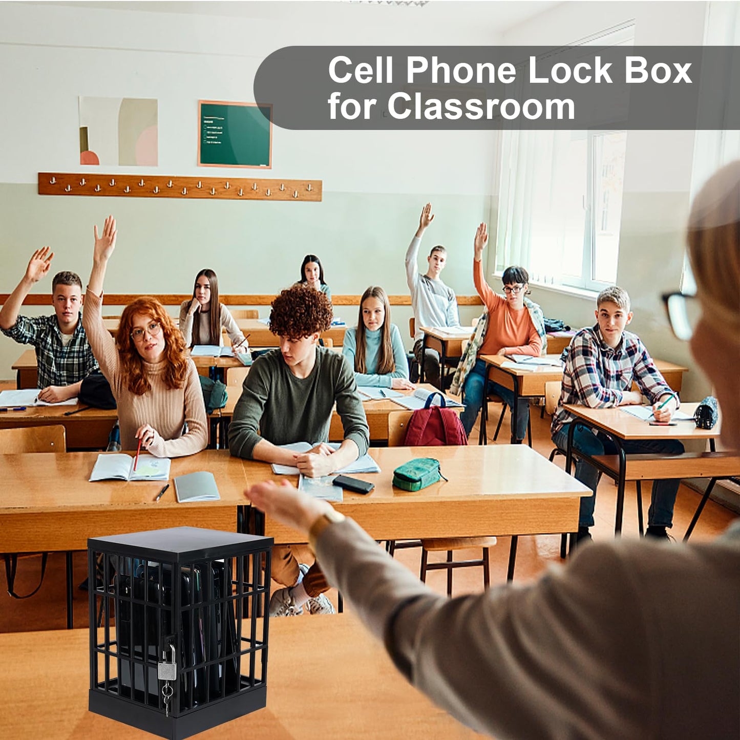 Gemaxvoled Cell Phone Jail Lock Box, Mobile Phones Prison Lockable Cage for Classroom Family Time Party