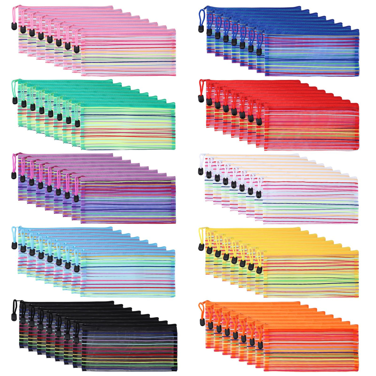 YOPCDJ 80 Pack 10 Colors Mesh Zipper Pouch Bags, Small Pouch Pencil Pouch Bulk, Cosmetics Makeup Bags Accessories Storage Bag, Home Organizing Office School Classroom Supplies