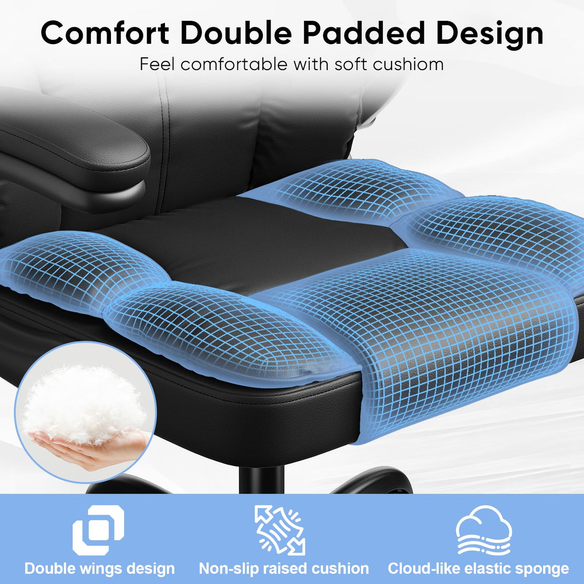 Kensaker Ergonomic Executive Office Chair with Adjustable Headrest & 90° Flip-Up Arms, High Back PU Leather Computer Desk Chair with 135° Rocking & Double Padding for Home Office Comfort, Black