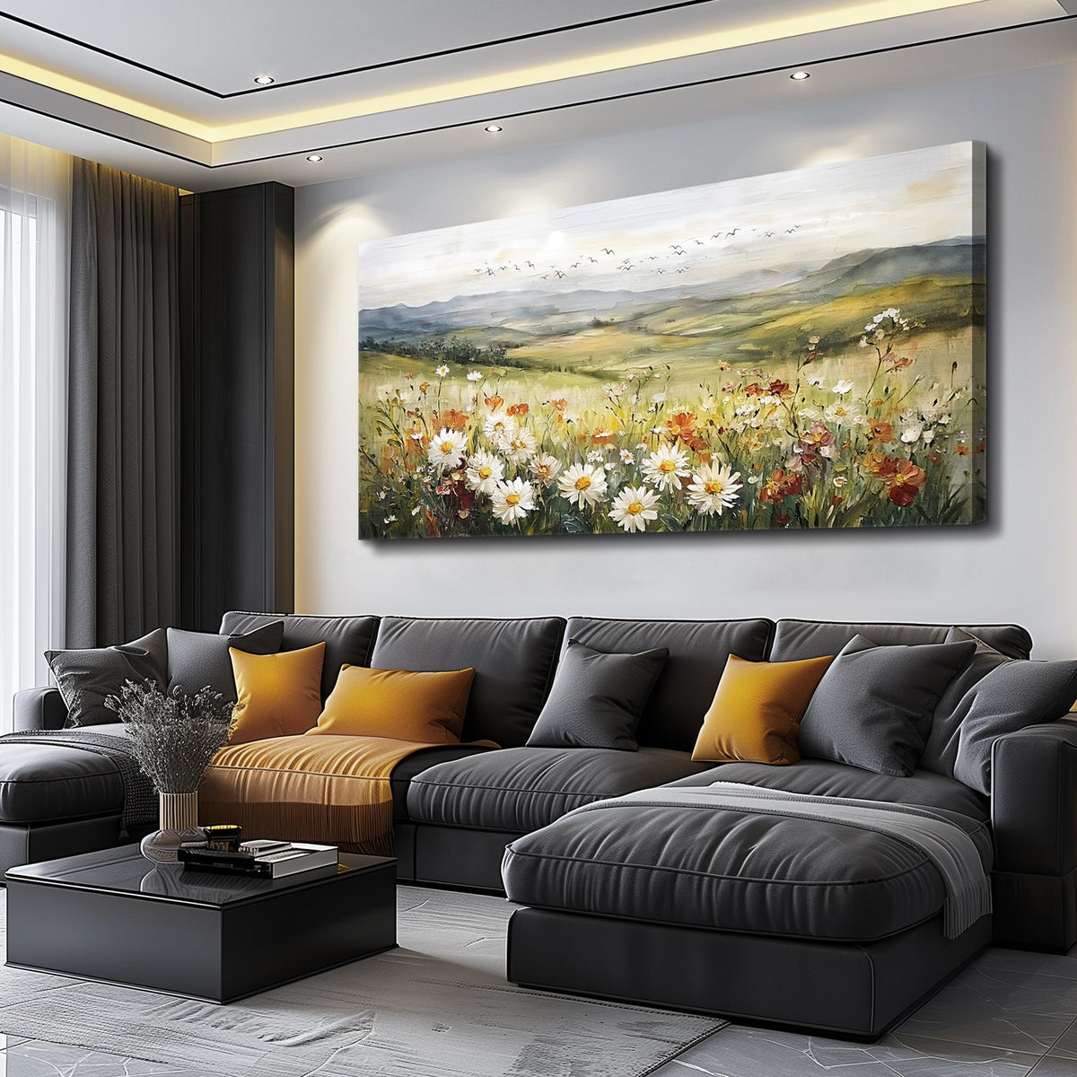 FUHAIHUA Canvas Wall Art For Living Room Large Framed Wall Decor For Office Modern Bedroom Decorations Prairie Flowers Landscape Pictures Farmhouse Paintings Artwork Aesthetic Home Decor 30" x 60"