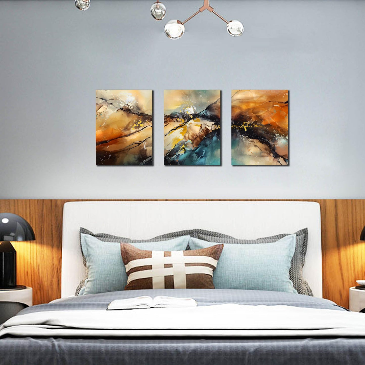 HUBOSKN Abstract Canvas Wall Art for Living Room - Modern Pictures for Office Wall Decor - 3 Piece Wall Art for Bedroom Size 12" x 16"