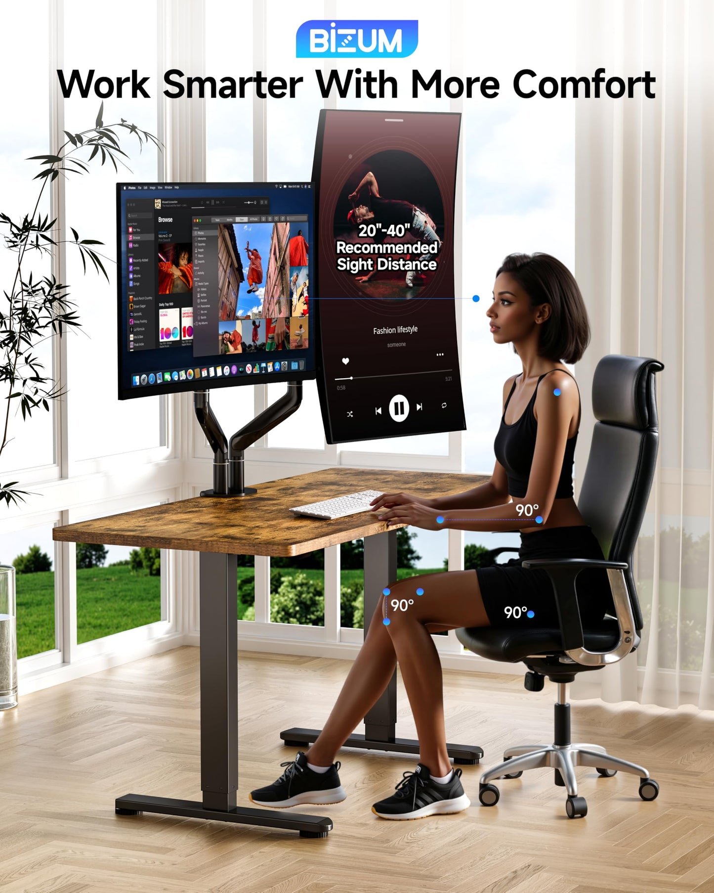 BIZUM Dual Monitor Stand for 17″-42", Heavy Duty Ultrawide Monitor Arm Dual-Monitor Mount VESA Mount with Clamp/Grommet Base, Holds 33.1lbs per Arm, Black