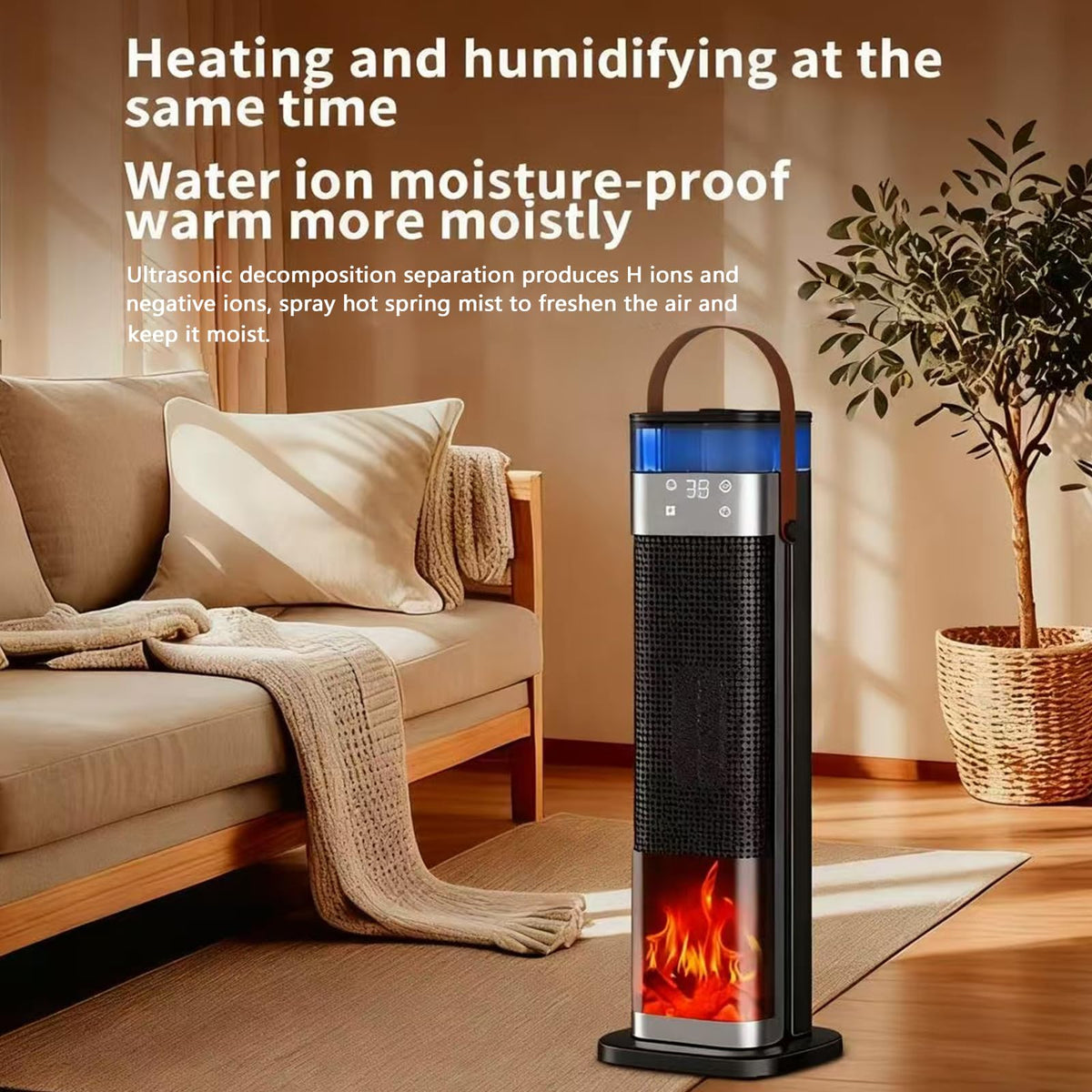 Yighlima Space Heater Indoor, 25" 1500W PTC Ceramic Heater with atomization and humidification function, 3 Modes, 3D Flame, 12H Timer, 45° Oscillating, with Remote, Tower Heater for Office Bedroom