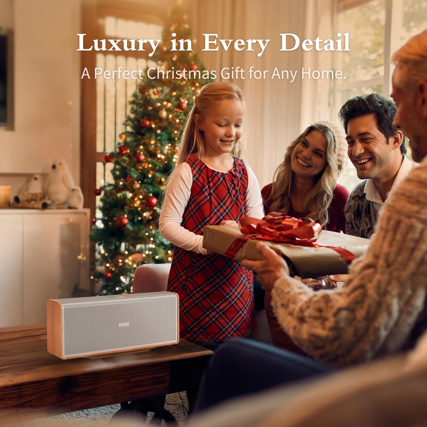 DOSS SoundBox Ultra Bluetooth Speaker with 2.1 Channel Audio, 80W Superior Sound with Deep Bass, Two DSP Technologies, 18H Playtime, BT 5.3, Wireless for Home, Office, Livingroom-Gold