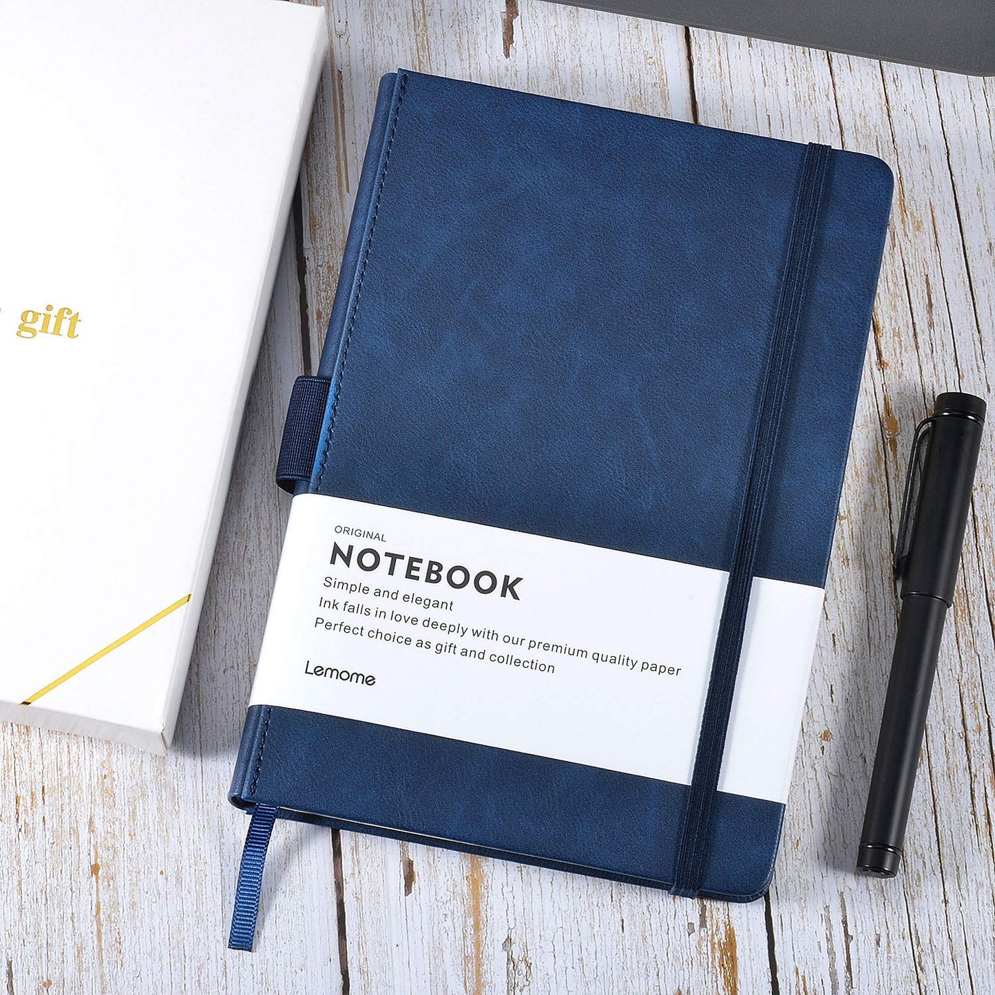 Lemome Thick Classic Notebook with Pen Loop - A5 College Ruled Hardcover Writing Notebook with Pocket + Page Dividers Gifts, Banded, Large, 180 Pages, 8.4 x 5.7 in