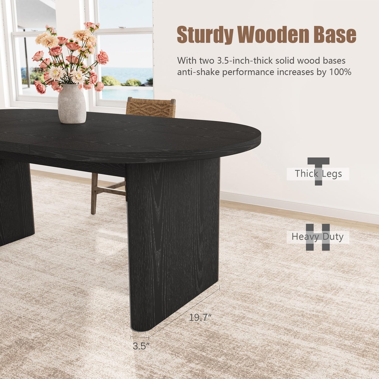 GarveeHome Oval Dining Table for 6-8 People, Long Large Kitchen Table with Thick Sturdy Wooden Base, Farmhouse Dining Room Table for for Kitchen, Living Room, Office (63" Long,Black)