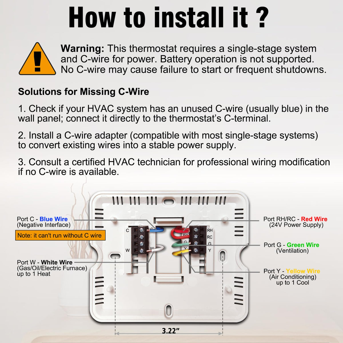 Heagstat WiFi Thermostats for Home Single-Stage 1Heat/ 1Cool, APP Remote Control, 7-Day or 0-Day Programmable. (C-Wire Required)