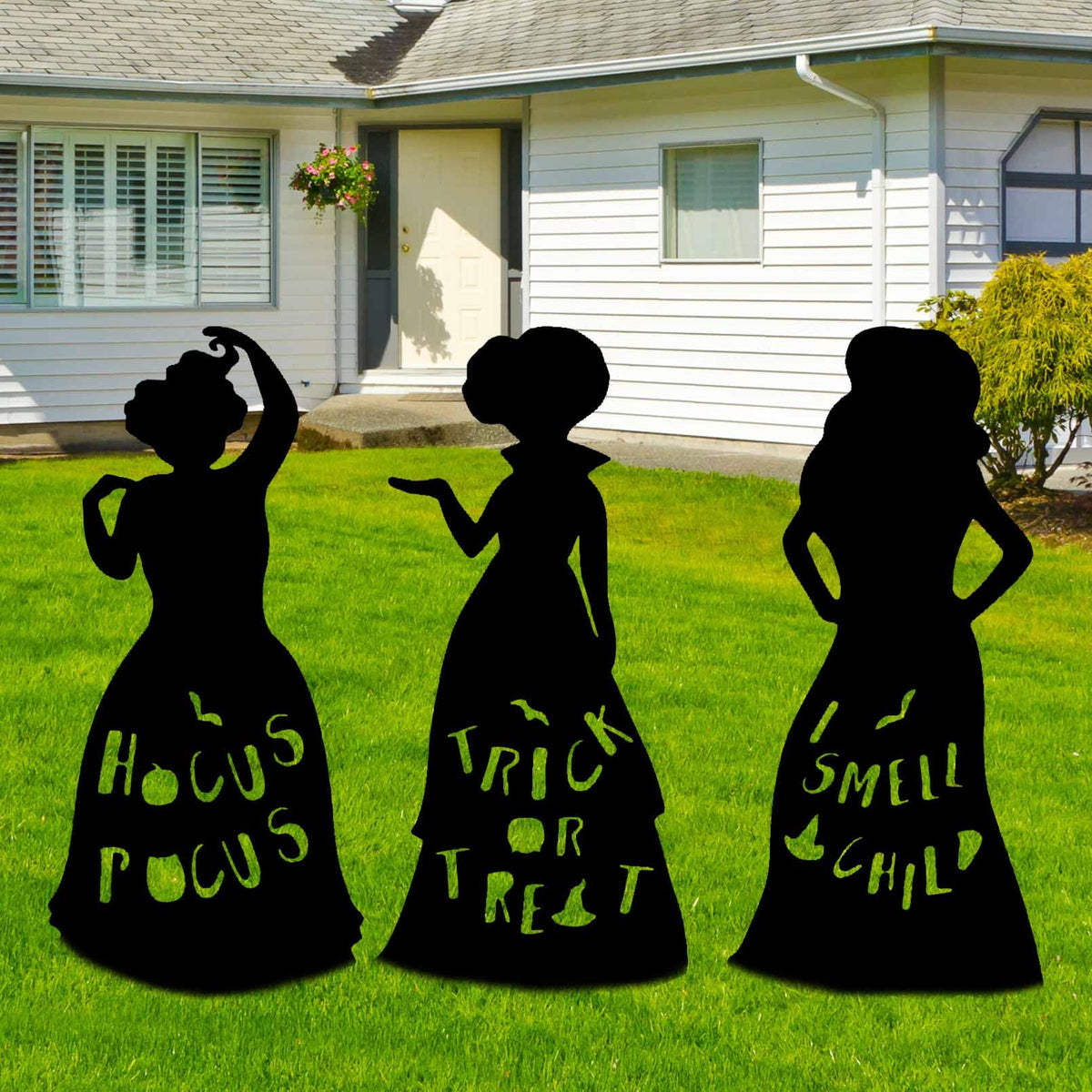 3Pcs Witch Silhouette Yard Signs Hocus Pocus Halloween Decorations Halloween Yard Decoration Sign with H-Stakes for Yard Lawn Garden Outdoor Decor
