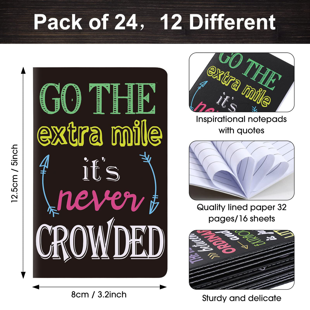 Outus 24 Pieces Mini Inspirational Notepads Motivational Small Pocket Journal Notebook Inspiring Note Pads Gift for School Office Travel Coworkers Supplies, 12 Styles (Classic Style)