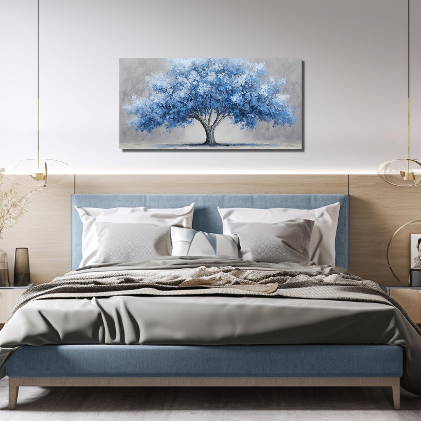 WVMAPTA Tree Of Life Wall Art For Living Room Blue Wall Decor For Office Tree Prints Wall Art For Bedroom Size 20 x 40 Inch