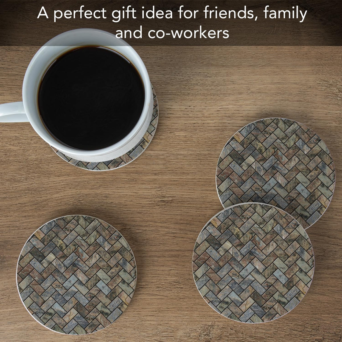 Thirstystone Stone Herringbone Pattern Natural Sandstone Coaster 4 Pack Eco-Friendly, Absorbent, Easily Wipes Clean