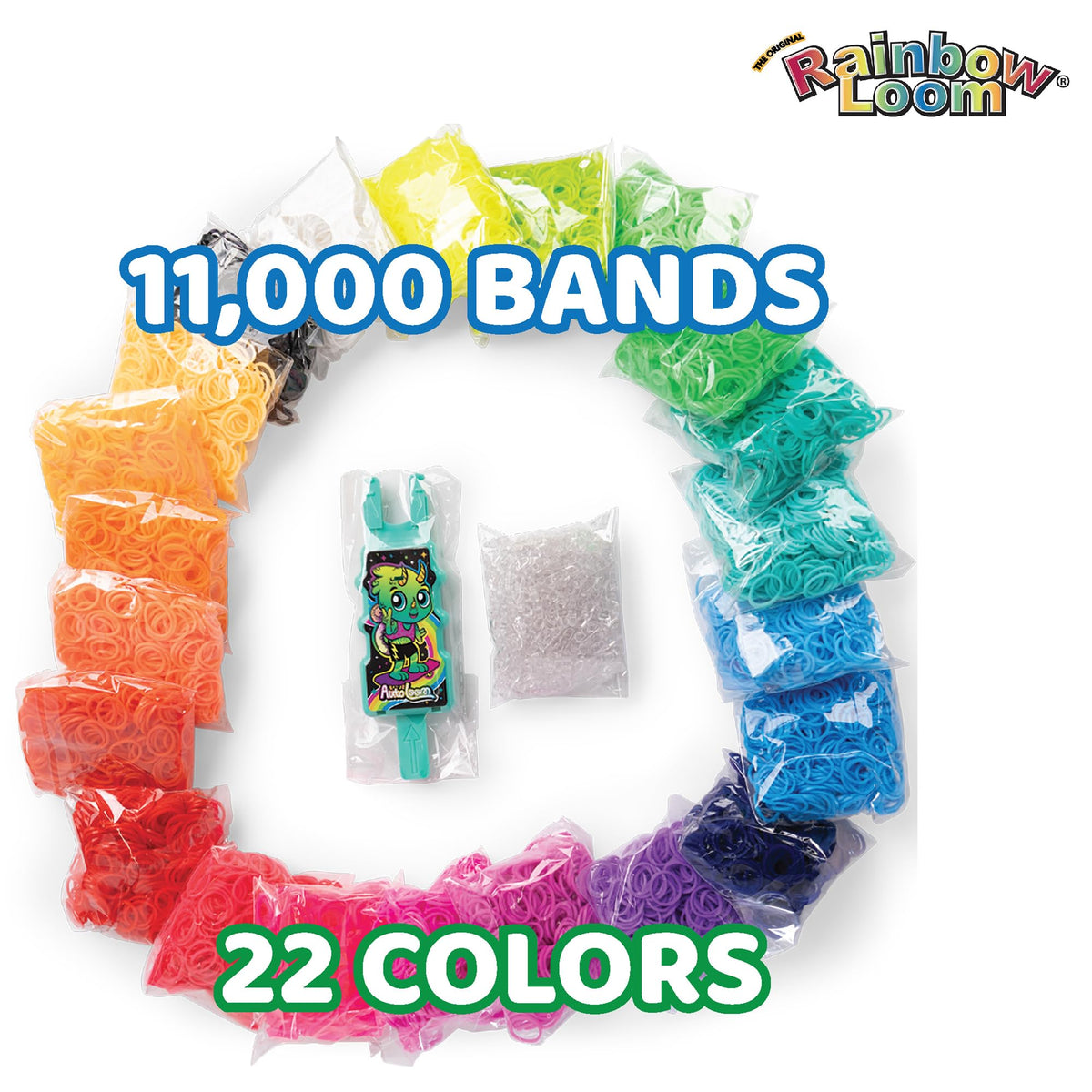 Rainbow Loom: 11,000 Neon Bands AutoLoom Refill Mega Pack + AutoLoom Tool, 22 Bright Colors – Ultimate DIY Bracelet & Jewelry Making Kit for Kids 7+