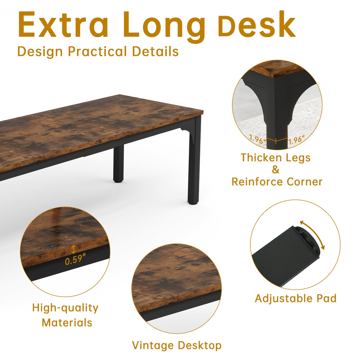 13FT Conference Table, Super Sturdy Large Rectangle Meeting Seminar Table for 16 Person, Long Business Tables, 4 Pcs Brown