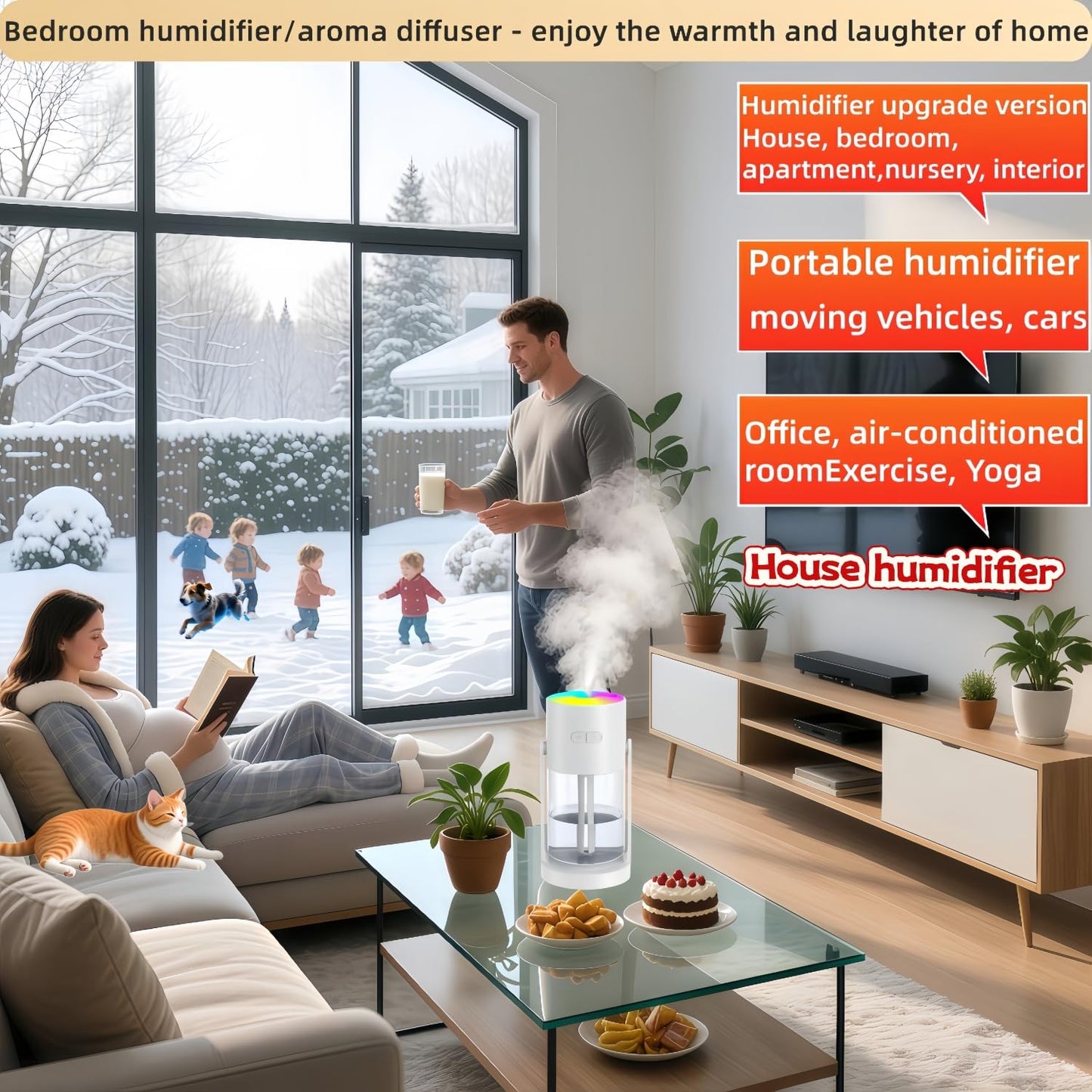 UEISODC bedroom humidifier, desktop USB humidifier, car air freshener, relieves tight skin, cough, nasal congestion, allergies and dry air，With automatic shutdown, silent operation