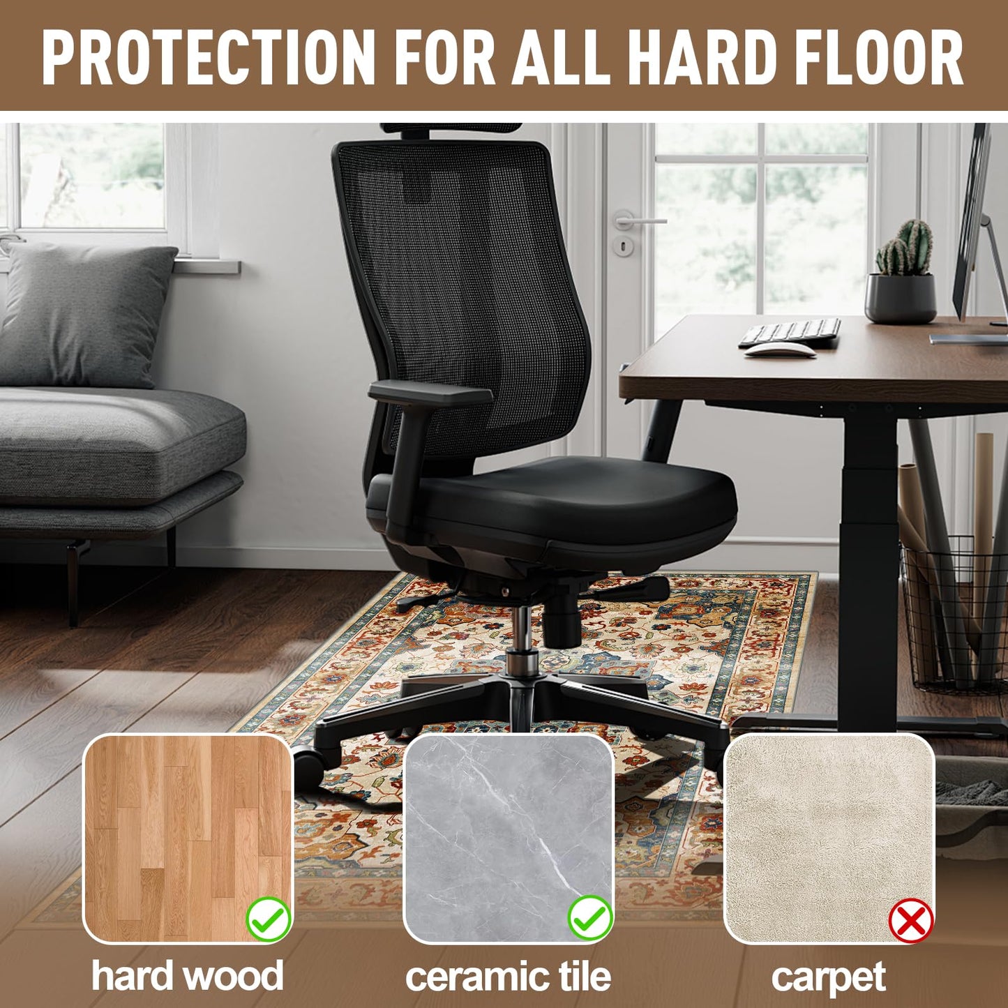 Office Chair Mat for Hardwood Floors - 48X35.5” Desk Chair Mat for Rolling Chair, Under Desk Rug Protects Hard Floors from Damage, Low Pile Floor Protector for Rolling Chair, Non-Slip