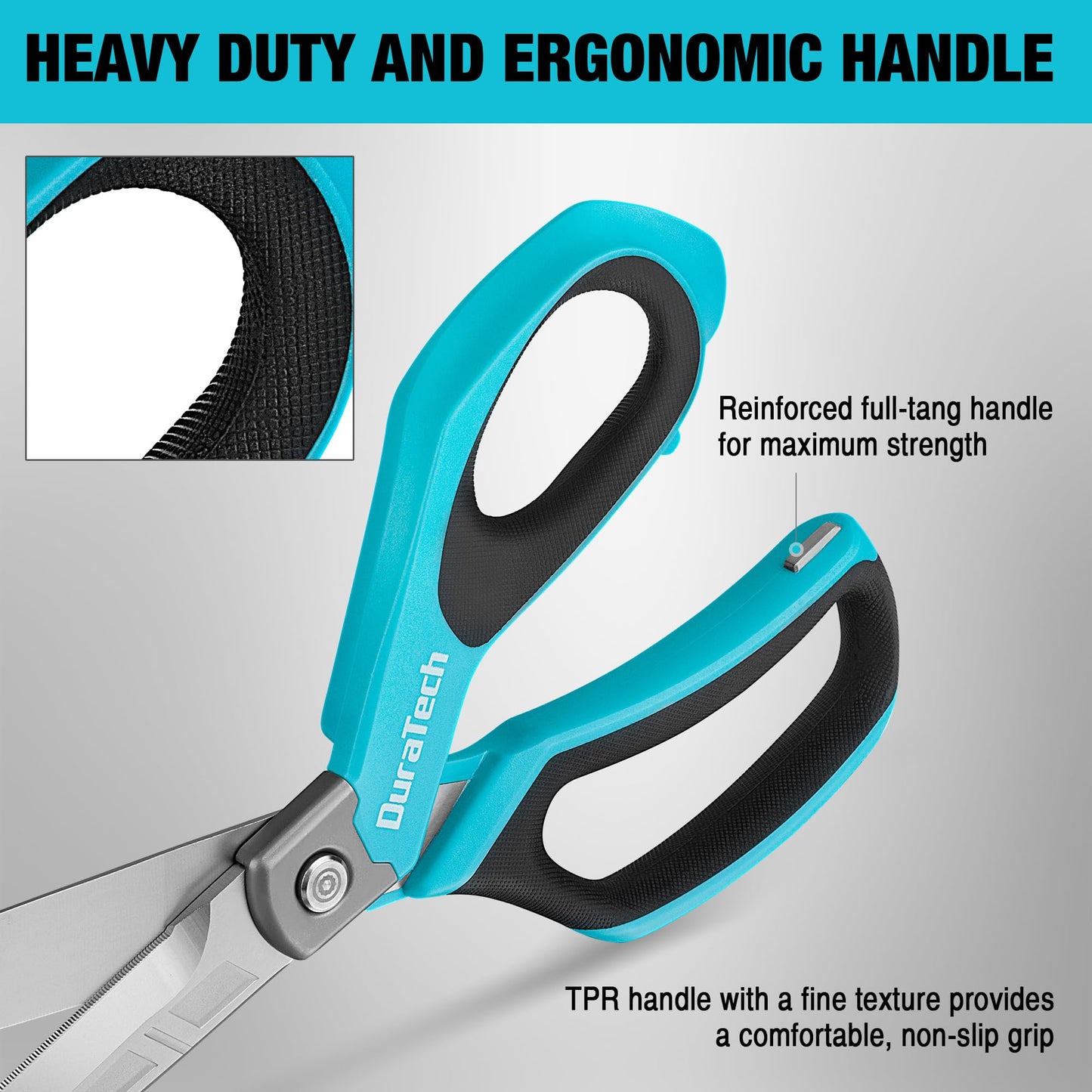 DURATECH 10" All-Purpose Heavy Duty Scissors, Stainless Steel Utility Scissors with Ergonomic Handle, Industrial Shears for Carpet, Leather, Fabric, and Household Use