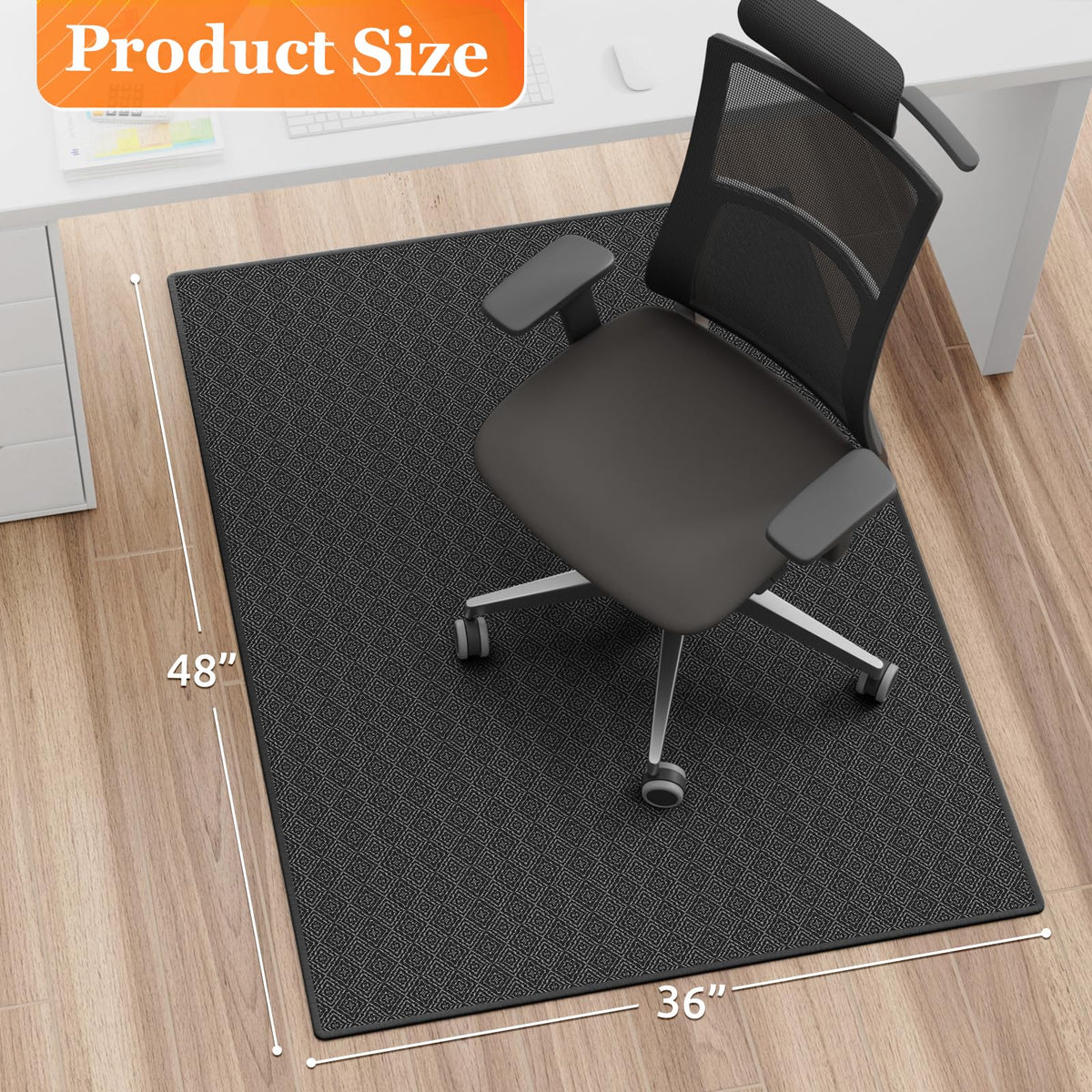 KMAT Office Chair Mat, 36x48in Heavy Duty Hardwood/Tile Floor Protector, Floor Mat Computer Desk Mat for Rolling Chairs, Work, Study, Office, Black