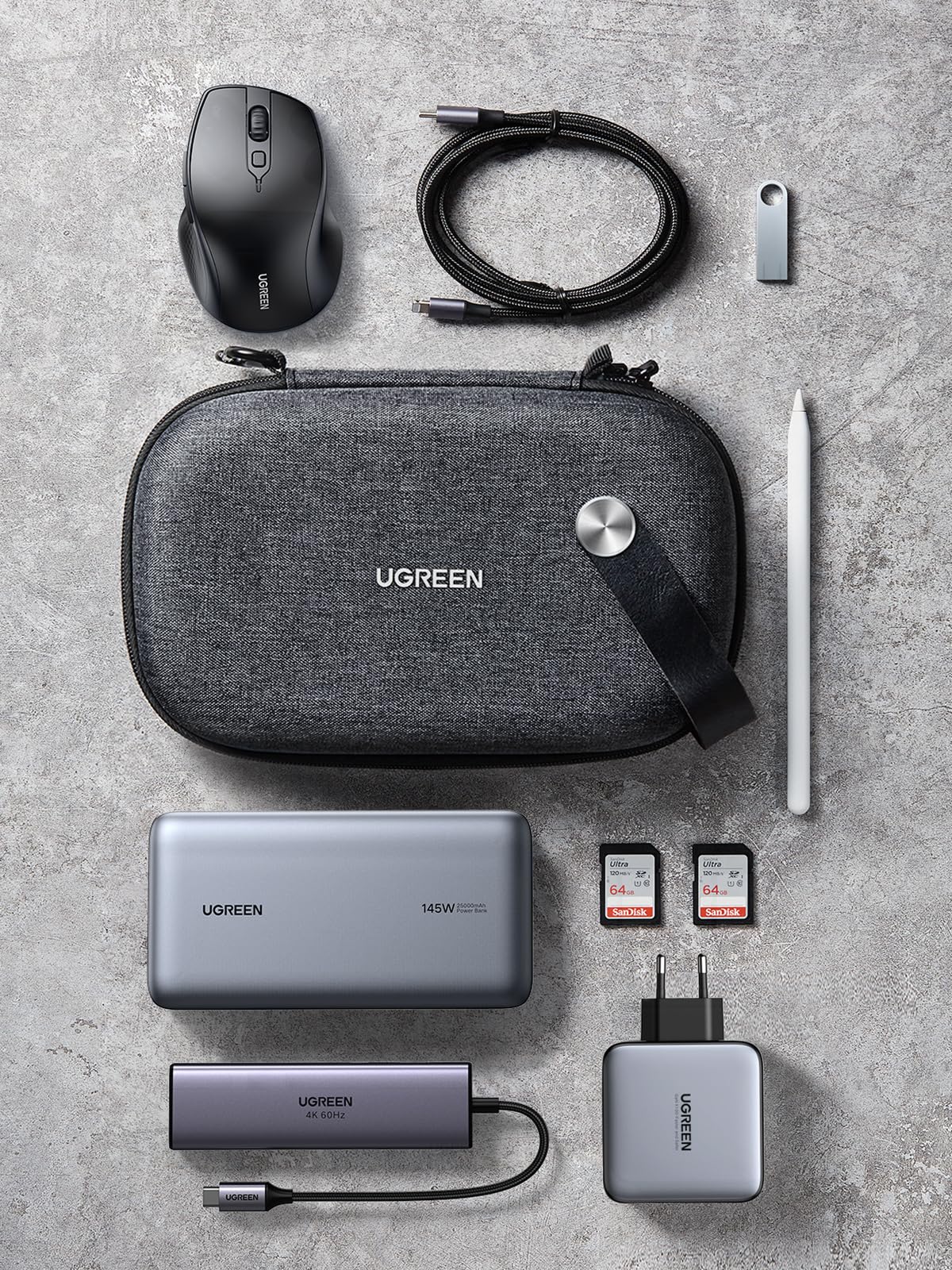 UGREEN Electronics Organizer Travel Case Cable Organizer Bag Waterproof Portable Storage Pouch for Charger, Cables, USB Flash Drive, Power Bank, Memory Card, Travel Accessories Black