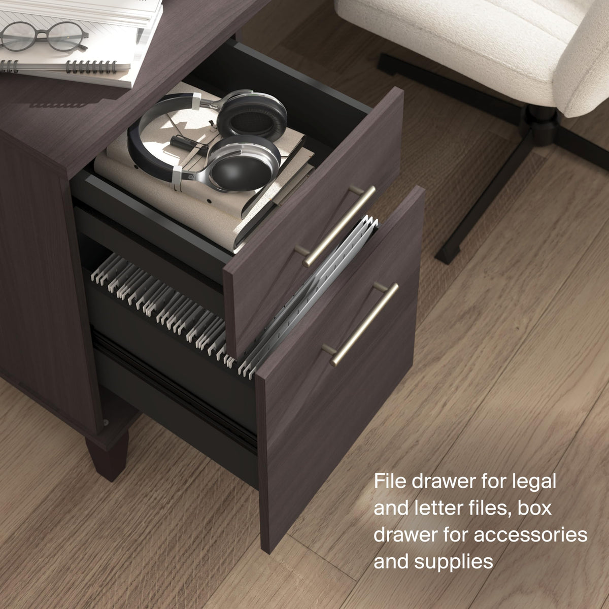 Bush Home 60-Inch Office Desk with Drawers, Computer Desk with File and Box Drawers, Home Office Workstation with Storage Cabinet, Writing Desk Furniture, Somerset Collection, Storm Gray