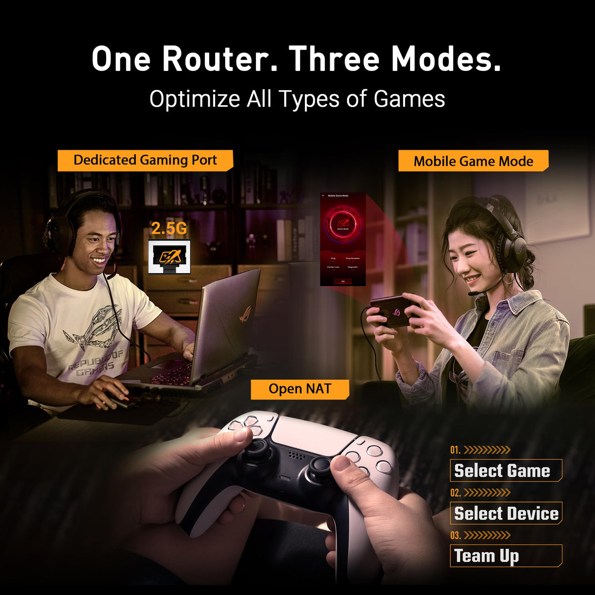 ASUS TUF Gaming BE6500 WiFi 7 Router - Dual-Band, Up to 6.5 Gbps Wireless, Game Accelerator, Multi-Link Operation (MLO), (x4) 2.5GbE Ports, Mesh + VPN Compatible, & Subscription-Free Network Security