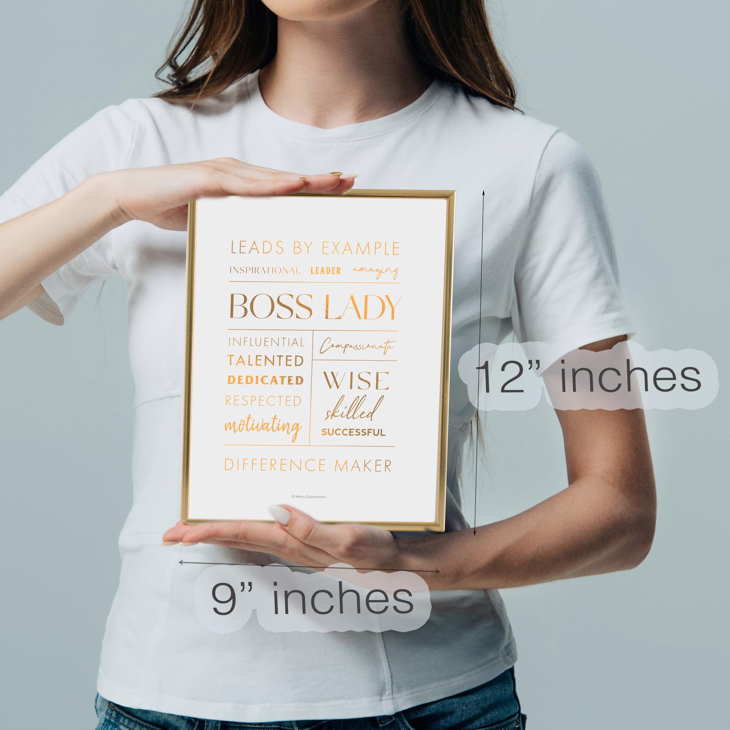 Merry Expressions Boss Lady Desk and Wall Art with Metal Frame - Office Décor, Boss Lady Gift with Quote - Gold 12" x 9"