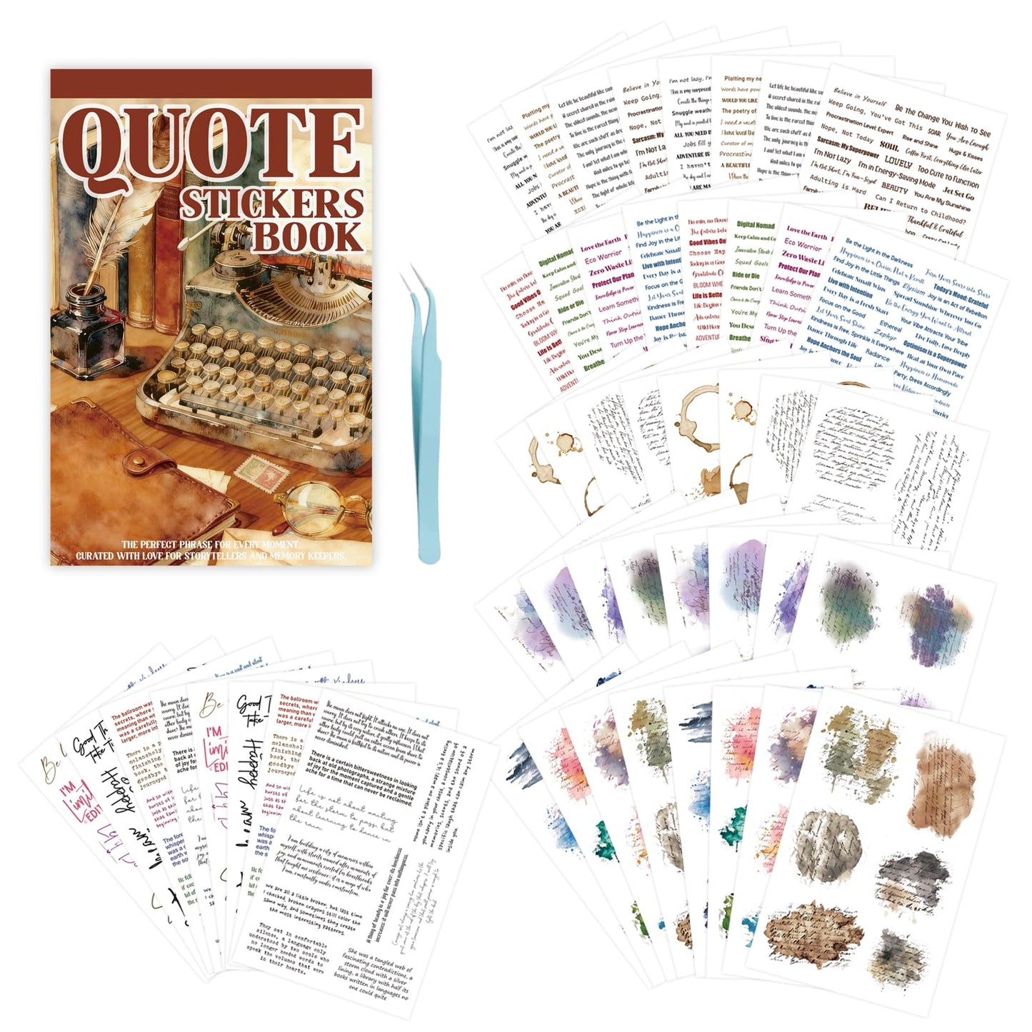 ZHIJIANHZ Transparent PET Quote Stickers, 48 Sheets 1100+ Pcs Scrapbook Supplies, Word Stickers for Journaling, Vision Board, Card Making, Junk Journal