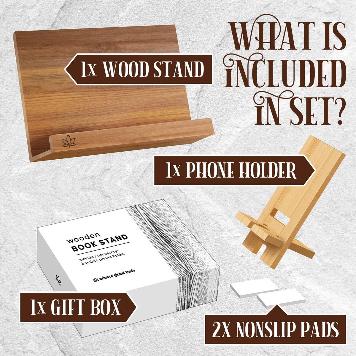 Wooden Cookbook Stand – Solid Acacia Recipe Book Holder for Kitchen Counter | Bamboo Phone Holder Included | 4 Ergonomic Angles | Foldable iPad & Tablet Stand | Gift-Ready Set with Box
