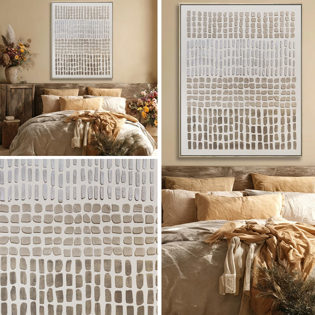 Neutral Beige Minimalist Abstract Wall Art, Mid Century Geometric Hand Painted Framed Canvas, Modern Textured Wall Decor for Living Room Bedroom Office, 32x40 Inch